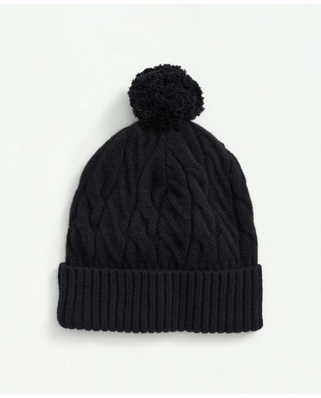 Brooks Brothers Women's Merino Wool and Cashmere Blend Cable Knit Pom Beanie | Black