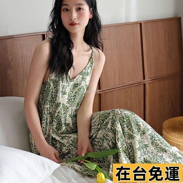 🔥台灣發出🔥 帶胸墊 夏季 薄荷曼波 吊帶睡裙 薄款睡衣大碼 吊帶睡裙 女士冰絲睡衣 連衣家居服 2RP9