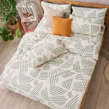 床包被套組(薄被套)-單人 / 精梳純棉三件式 / 綠條三角 台灣製