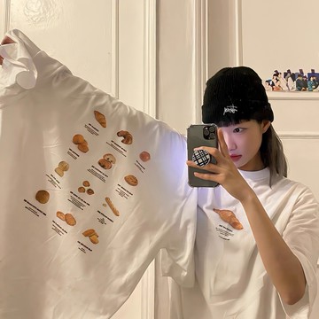 TGNS 純棉T恤 短袖衣服 韓版上衣 oversize T恤 潮流衣服 夏天衣服 ins風衣服 潮牌 牛角包印花T恤