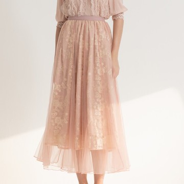 卡農繡花菲利斯紗裙   粉