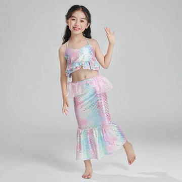 新款美人魚服裝女童游泳衣服女童比基尼兒童公主套裝公主四件套