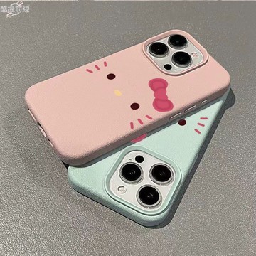 卡通大臉KT貓適用iPhone16plus手機殼17/14promax蘋果13防摔12大孔15pro手機殼11皮紋手機殼