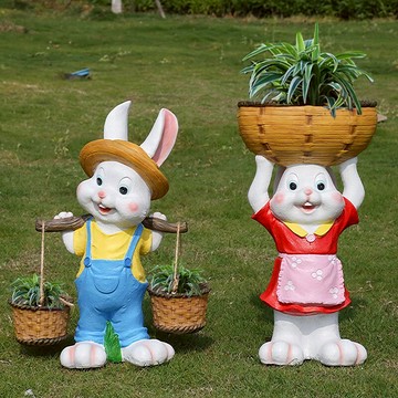 花園裝飾 庭院擺件創意戶外園藝裝飾動物花盆 樹脂卡通兔子擺件