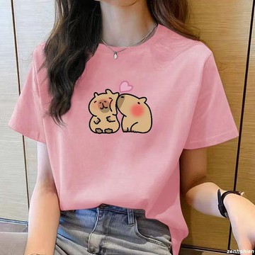 【台灣出貨】大尺碼上衣 重磅100%純棉 短袖上衣 短袖T恤女 卡通印花T桖 短袖女 吸汗透氣不起球 寬鬆遮肚 多色可選