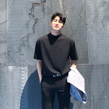 半高領短袖男潮牌體恤寬松純色長袖打底衫上衣韓版潮流港風t恤