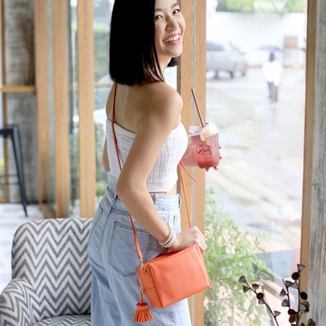 SEMI GAMMA 斜挎包手工製作真皮斜背包-橙色