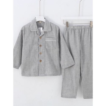 春秋男中童秋薄開衫男孩純棉紗布長袖家居服套裝大童居家睡衣男童