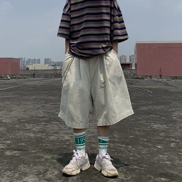 夏季超寬鬆oversize工裝五分褲男女五分褲日系復古闊腿過膝短褲潮