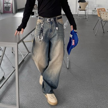 [HYC] 韓國 BAGGY 水洗 落地 垂感 牛仔長褲 牛仔褲 西方 VTG 時尚 作舊 淤泥 牛仔褲 美式復古 長褲