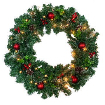 Vanibaby - 24吋60cm 聖誕花圈 聖誕節裝飾 (含50頭LED燈)