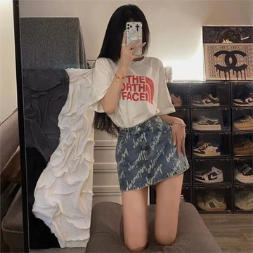 辣妹2024新款字母牛仔褲裙女夏潮薄款防走光a字寬松小眾褲子潮