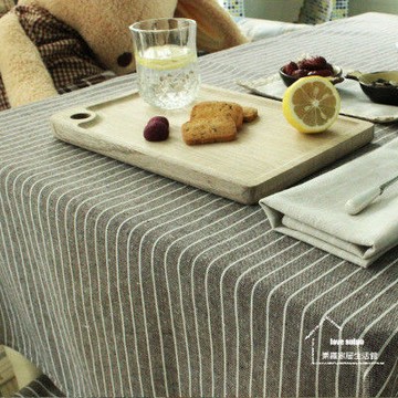 【協貿】時尚簡約百搭棉麻條紋灰咖色桌布