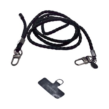 OVERDIGI 編織皮質快拆肩背長繩 經典黑 長度可調 適用市面上全包式硬殼背板手機殼  1條