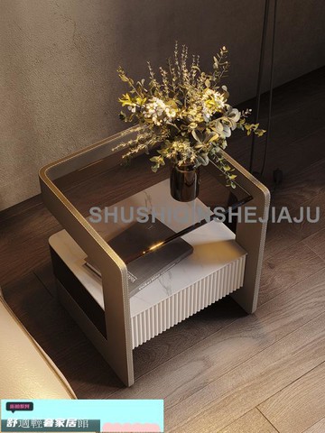 免運配送 床頭櫃 儲物櫃斗櫃 意式極簡輕奢床頭柜皮30cm超窄小型迷你現代巖板小戶型