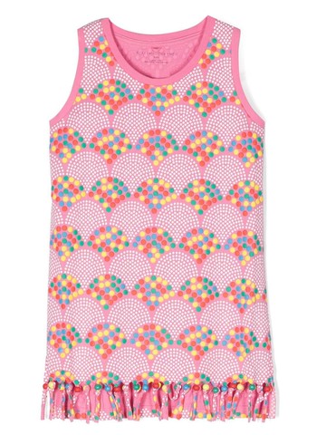Stella McCartney Kids - graphic-print fringed dress - kids - Sustainable Cotton - 12 - Pink