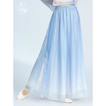 善然堂新款古典舞闊腿褲民族舞漸變雙層飄逸表演服雪紡寬松舞蹈褲