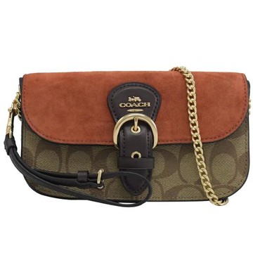 COACH C5620 KLEO 經典絨面拼接皮革兩用斜背/手拿包.咖