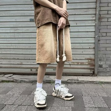 韓系新款潮牌牛仔短褲 時尚街頭運動短褲 學生個性 薄款設計 夏天ins潮流休閒寬鬆牛仔短褲