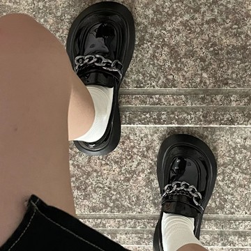 🔥台灣出貨🔥厚底小皮鞋女黑色圓頭瑪麗珍鞋單鞋鬆糕寬頭一腳蹬樂福鞋百搭老爹