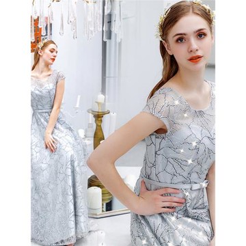 季末特惠 季末特惠銀灰色宴會年會演出主持人婚紗晚禮服6622批發