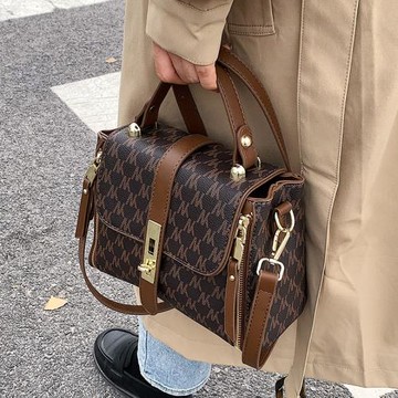 MK女包2024秋季新款高級感復古時尚印花小方包百搭單肩斜挎手提包