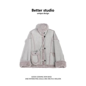 羊羔毛外套女2025冬季新款皮毛一體加絨加厚機車服高級感立領上衣