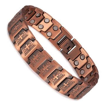 跨境速賣通 亞馬遜歐美復古男士手鏈時尚爆款紅銅紫銅手鏈雙排磁