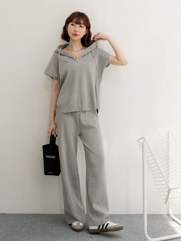休閒短袖連帽+寬褲套組