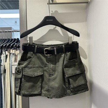 DARIM韓國原創2025夏高腰顯瘦女防走光歐貨美式短工裝多口袋短裙