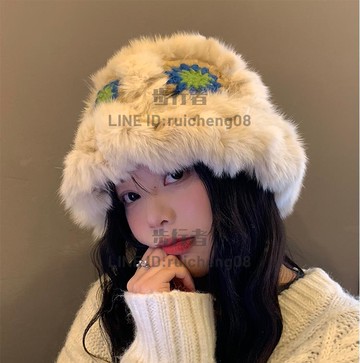 毛絨漁夫帽女冬季兔毛針織毛毛帽子顯臉小保暖醒獅帽大頭圍毛線帽【步行者戶外生活館】