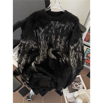 復古扎染水貂絨毛衣男女冬裝高級感內搭保暖軟糯毛茸茸針織衫外套