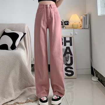 多巴胺顯瘦直筒牛仔寬褲  L  粉