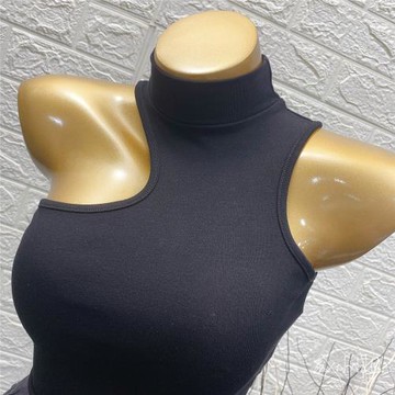 小眾設計~性感鏤空不規則露肩上衣露腰無袖背心女歐美INS博主同款