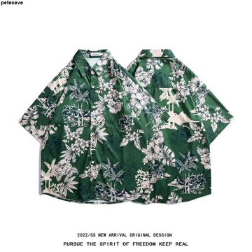 【夏威夷度假沙灘服】印花短袖襯衫 花襯衫男 潮流休閑男短袖衫 寬松帥氣穿搭 葉子襯衫 夏威夷襯衫 襯衫男短袖 shirt