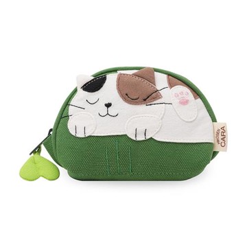 日本卡拉貓零錢包原創青年拉鏈半圓形撞色女迷你卡片包耳機包拼布