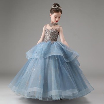 女童公主裙晚禮服生日高端小女孩主持人鋼琴演出服模特走秀蓬蓬裙