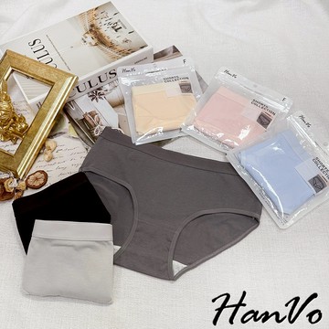 【HanVo】天天出貨 寬腰帶素色純棉中腰內褲 透氣吸濕排汗 獨立包裝 透氣內褲  女生內褲 內褲 A11-5257