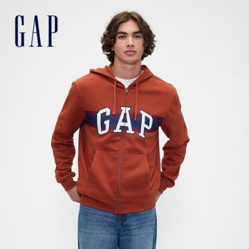 【GAP】男裝|Logo印花刷毛連帽外套-棕色(795558)