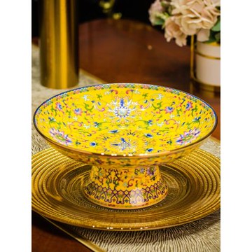 家用景德鎮琺瑯彩中式果盤陶瓷高腳盤客廳托盤供盤水果盤精致盤子