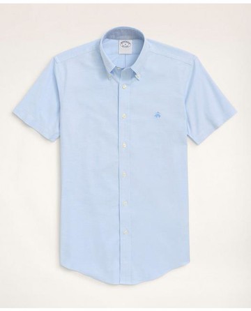 Brooks Brothers Men's Stretch Regent Regular-Fit Sport Shirt, Non-Iron Short-Sleeve Oxford | Light Blue | Size XS