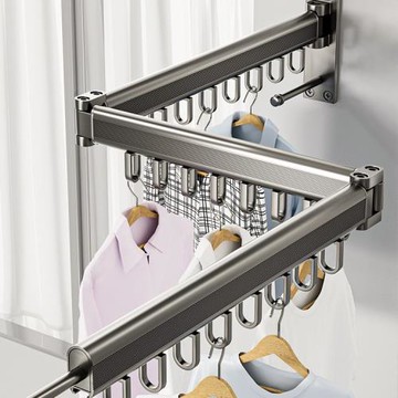 免打孔折疊晾衣架家用隱形伸縮壁掛陽臺曬被神器室內外收縮涼衣桿