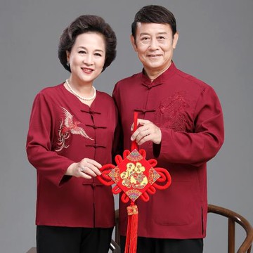 2025年中老年情侶唐裝男女長袖套裝中國風春夏季爺爺奶奶生日衣服