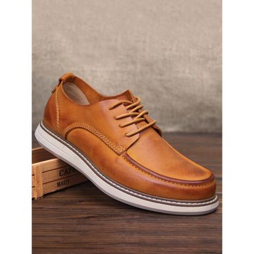 春秋新款真皮工裝低幫板鞋男士休閑鞋單層軟底系帶英倫單鞋潮舒適