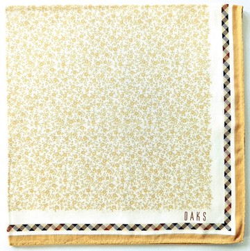 DAKS 古董手帕 花卉與格紋滾邊 21 x 21 英吋