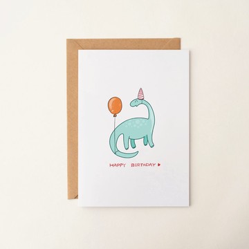 恐龍插畫生日卡片 萬用卡 祝福卡片 感謝卡 賀卡 手繪 手寫字