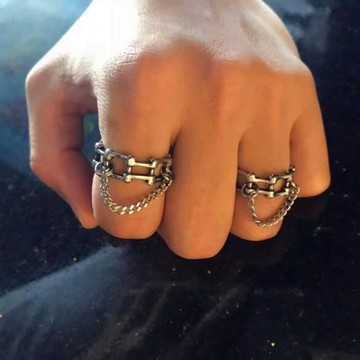 歐美復古潮流設計港風古巴鏈條做舊戒指日韓潮牌朋克食指戒環男女