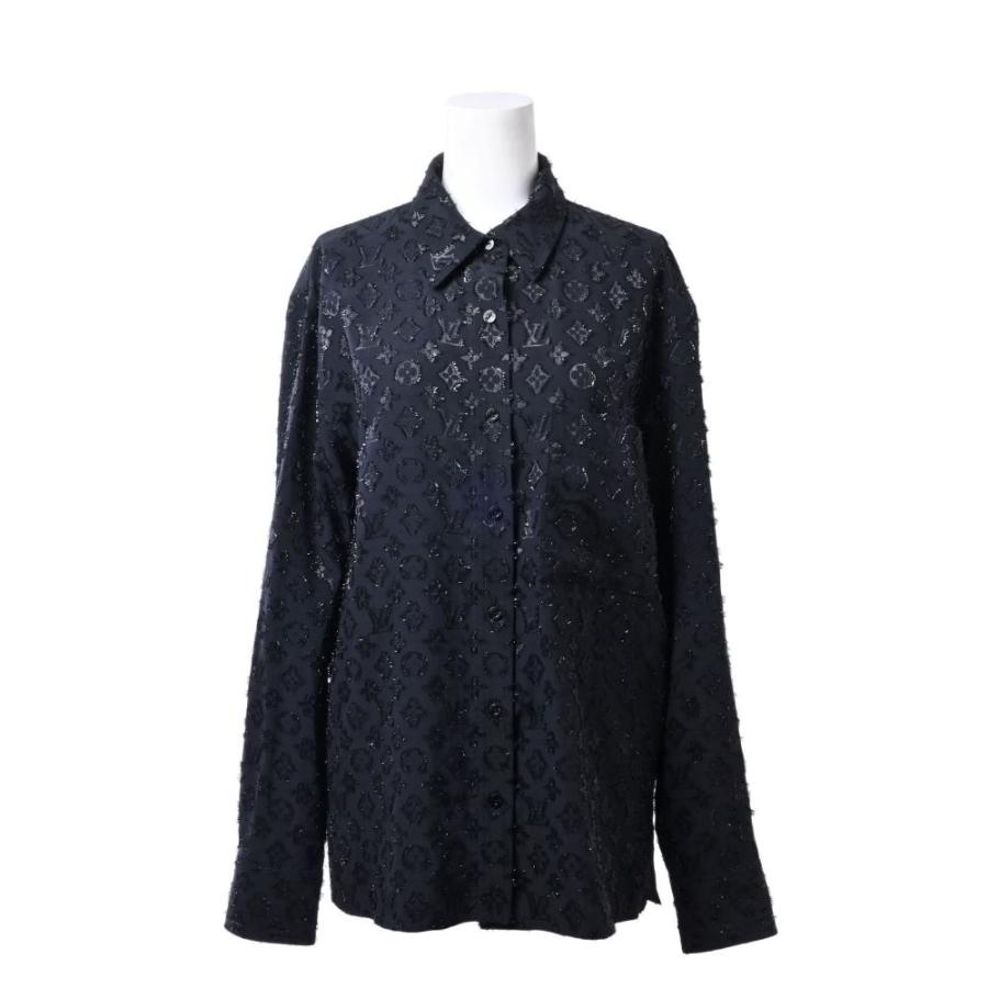 LOUIS VUITTON シルク モノグラム シャツ 36 ブラック ルイ