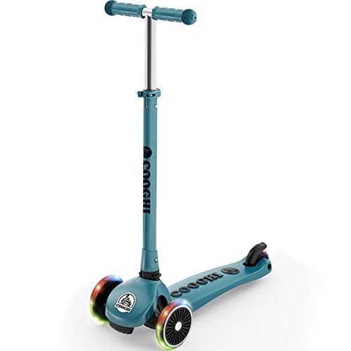 COOGHI Kids Scooter LED Light Up 3-Wheeled,Lean-to-Steer with Foldable He