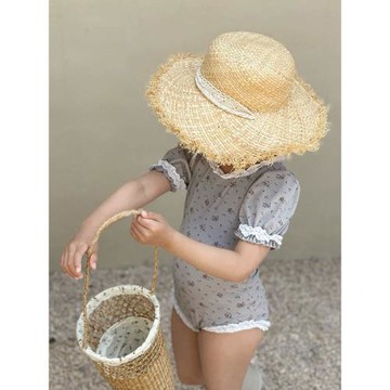 韓系ins女寶寶兒童泳衣連體小碎花蕾絲花邊中小童嬰幼兒泳裝女孩